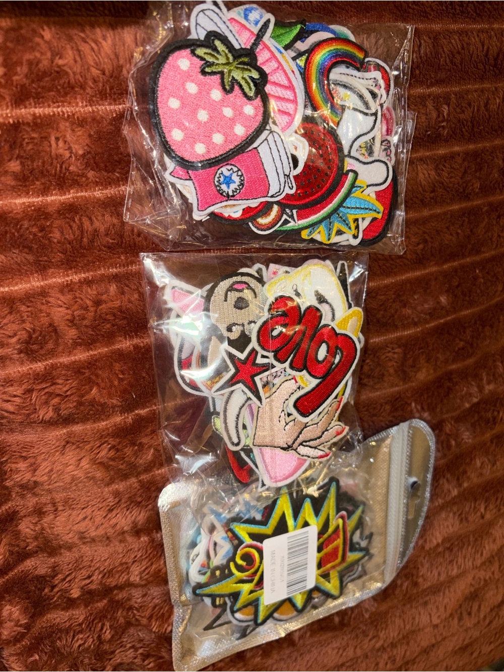 Assorted Colorful Iron-On Embroidered Patches - Pink, Red, Yellow, Blue